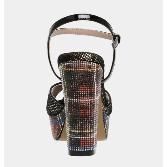 Betsy Johnson Alaia Leopard multi color platform sandal rhinestone heel Sz 8 - Picture 4 of 9